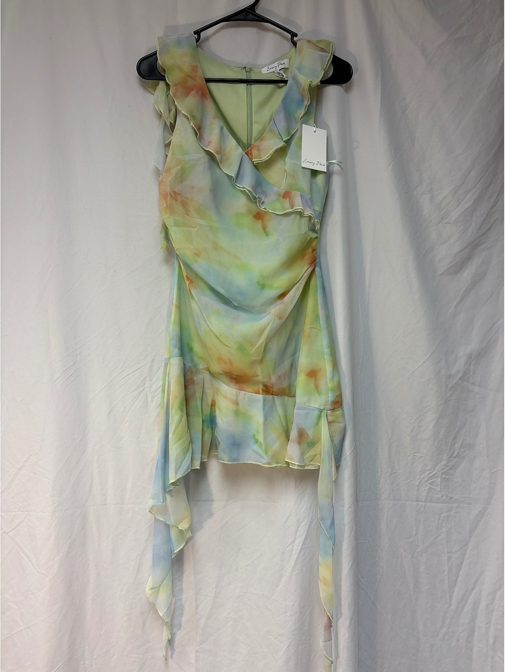 NWT Emory Park Watercolor Ruffle Dress with Handkerchief Hem